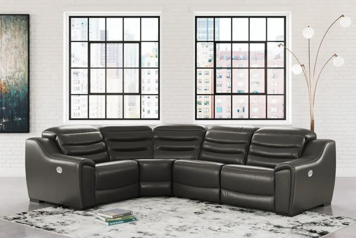 Center Line 4-Piece Dual Power Leather Modular Reclining Sectional