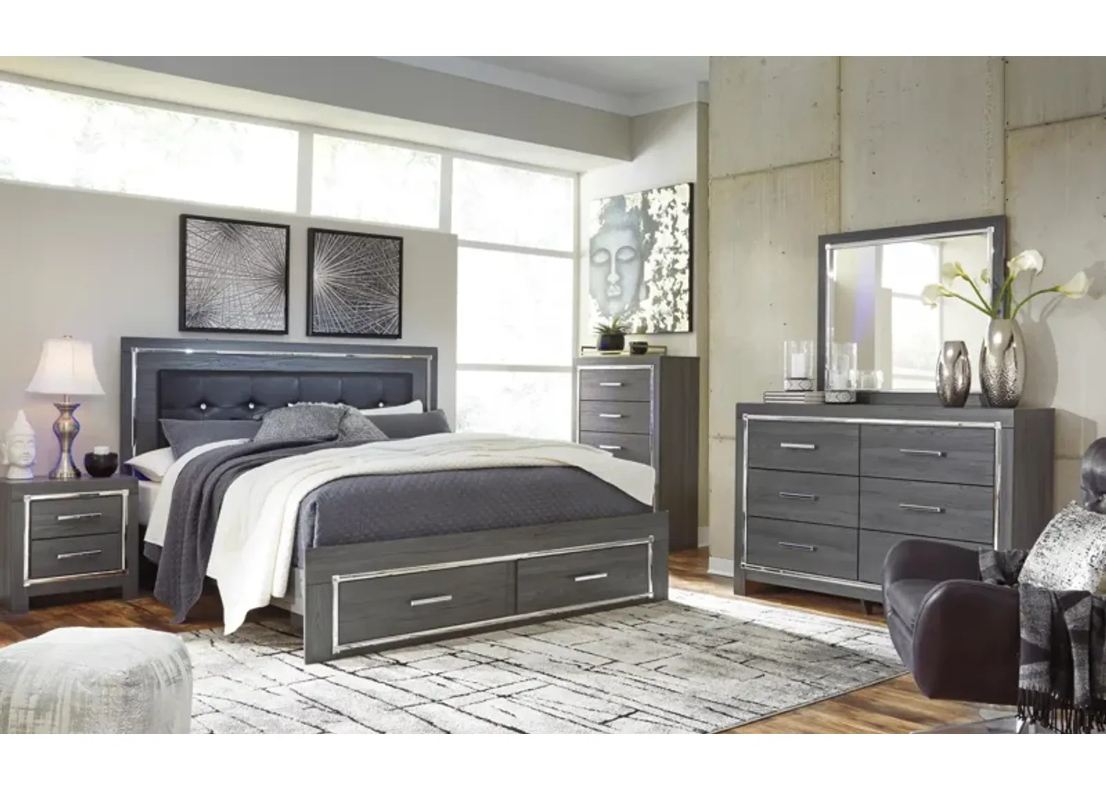 Lodanna King Upholstered Panel Bed with 2 Storage Drawers