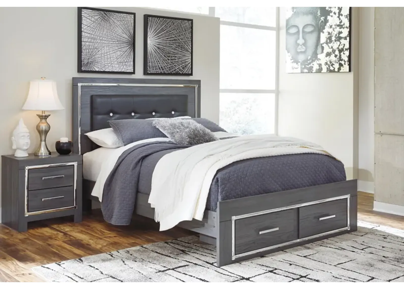 Lodanna Queen Upholstered Panel Bed with 2 Storage Drawers