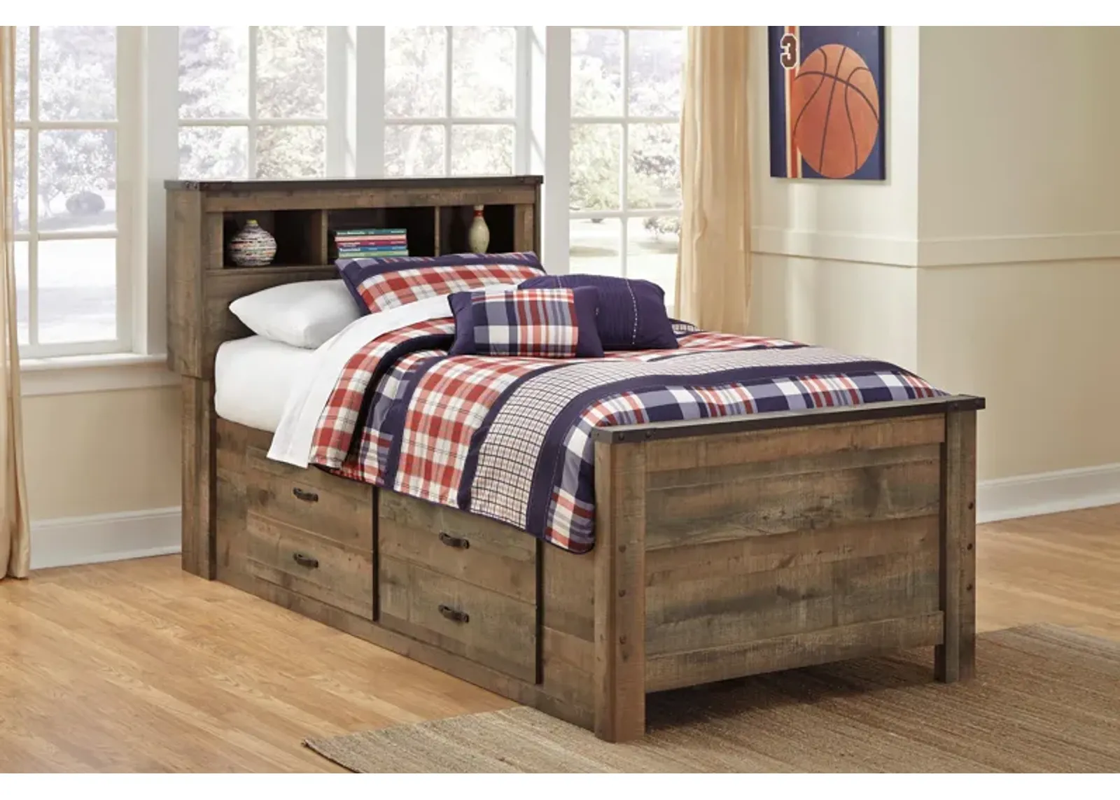 Trinell Twin Bookcase Bed with 2 Storage Drawers