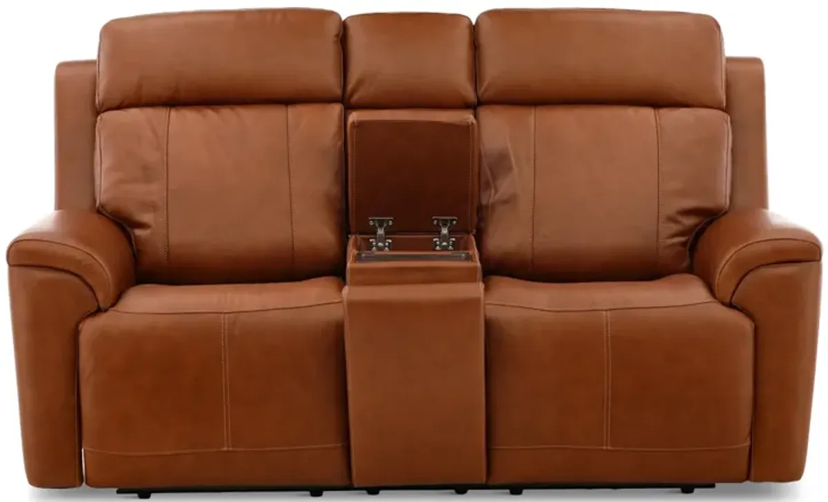 Adrian Leather Power Reclining Console Loveseat