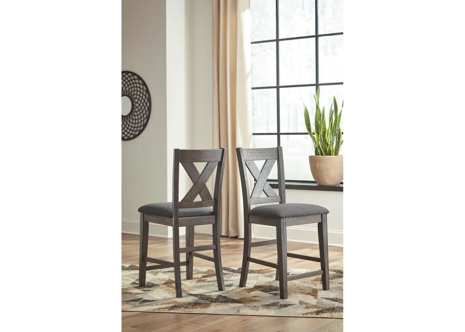 Caitbrook Counter Height Upholstered Bar Stool with Back (Set of 2)