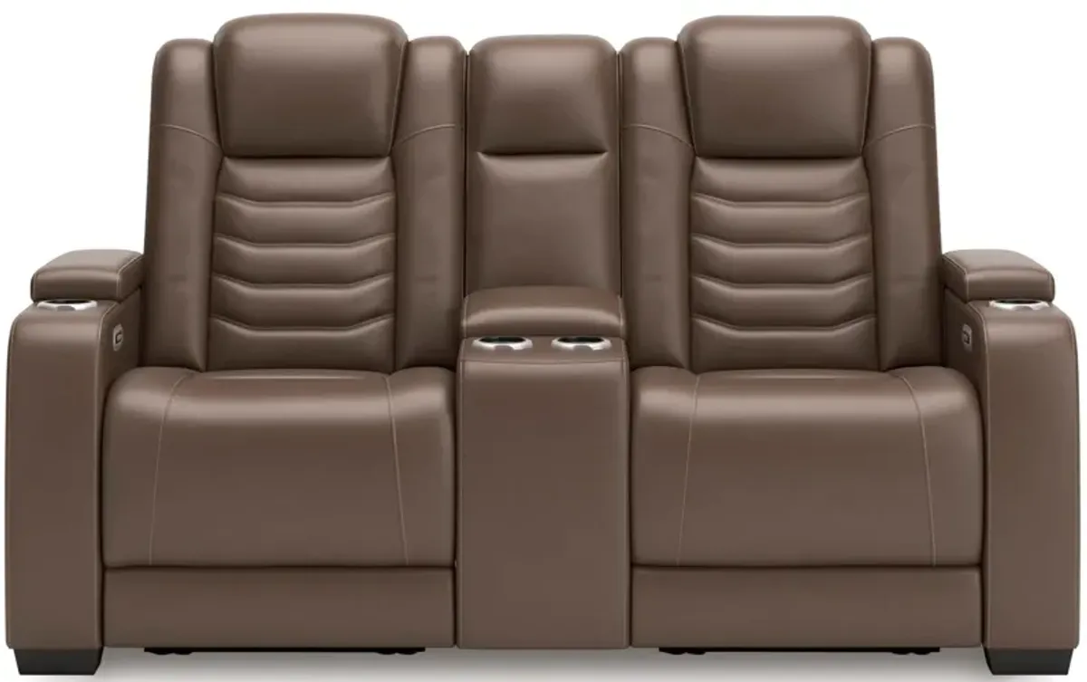 High Impact Leather Power Reclining Console Loveseat