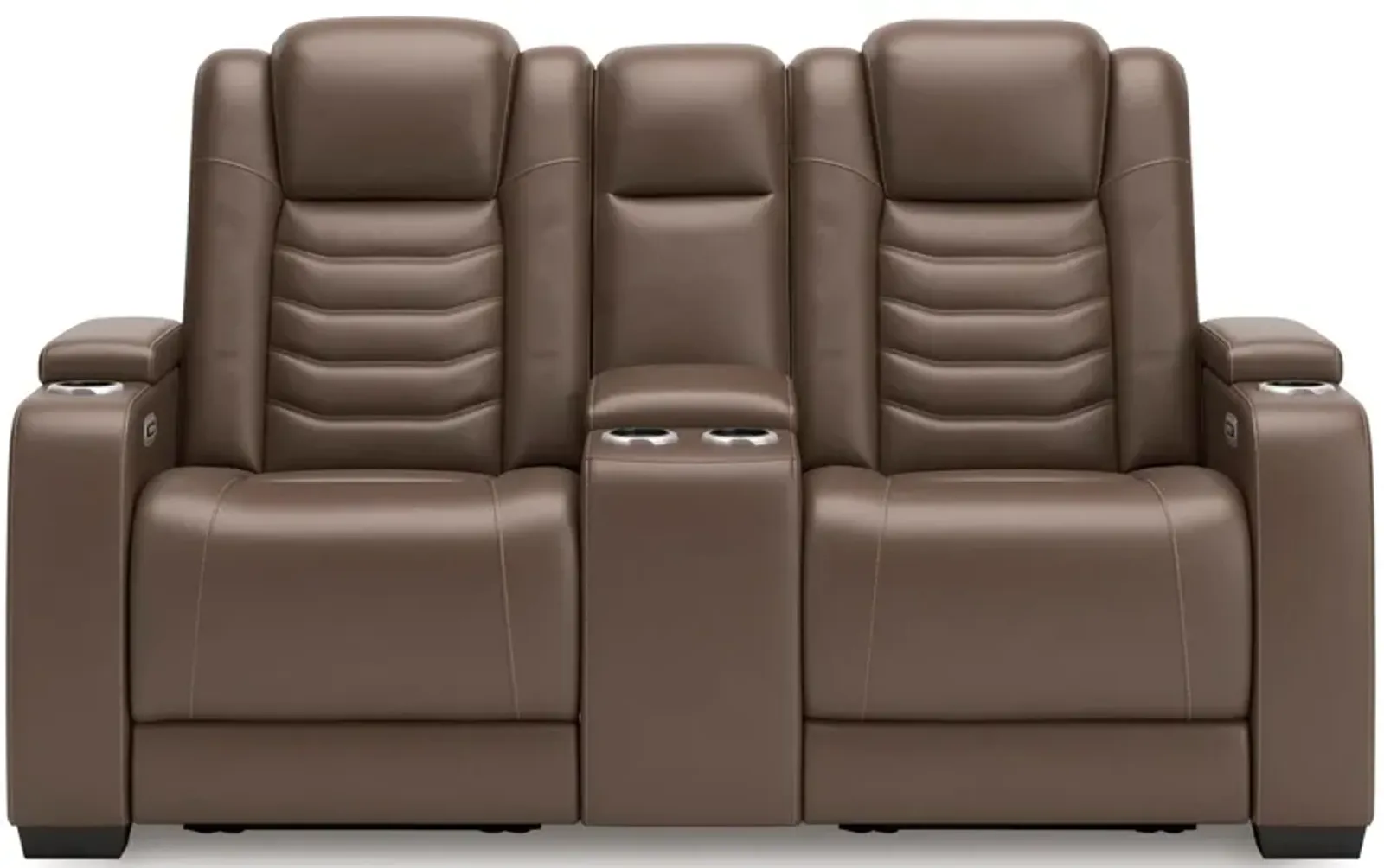 High Impact Leather Power Reclining Console Loveseat