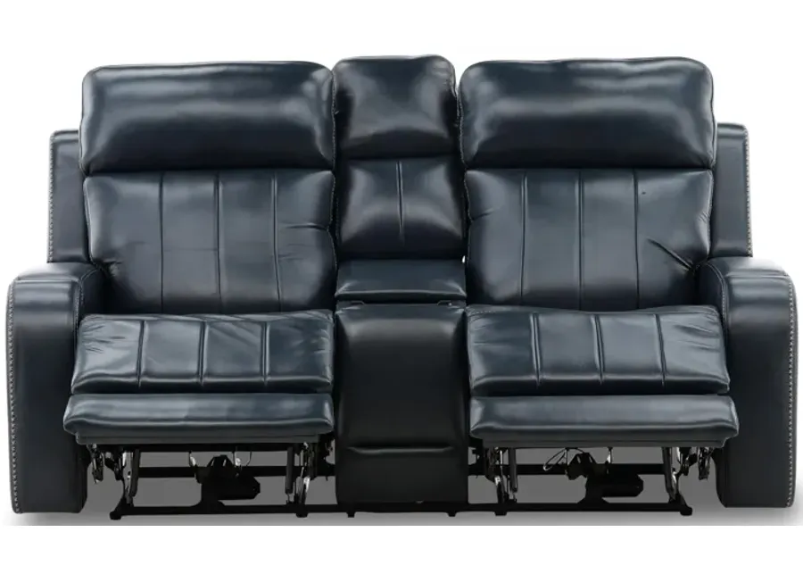 Hampton Leather Power Reclining Console Loveseat