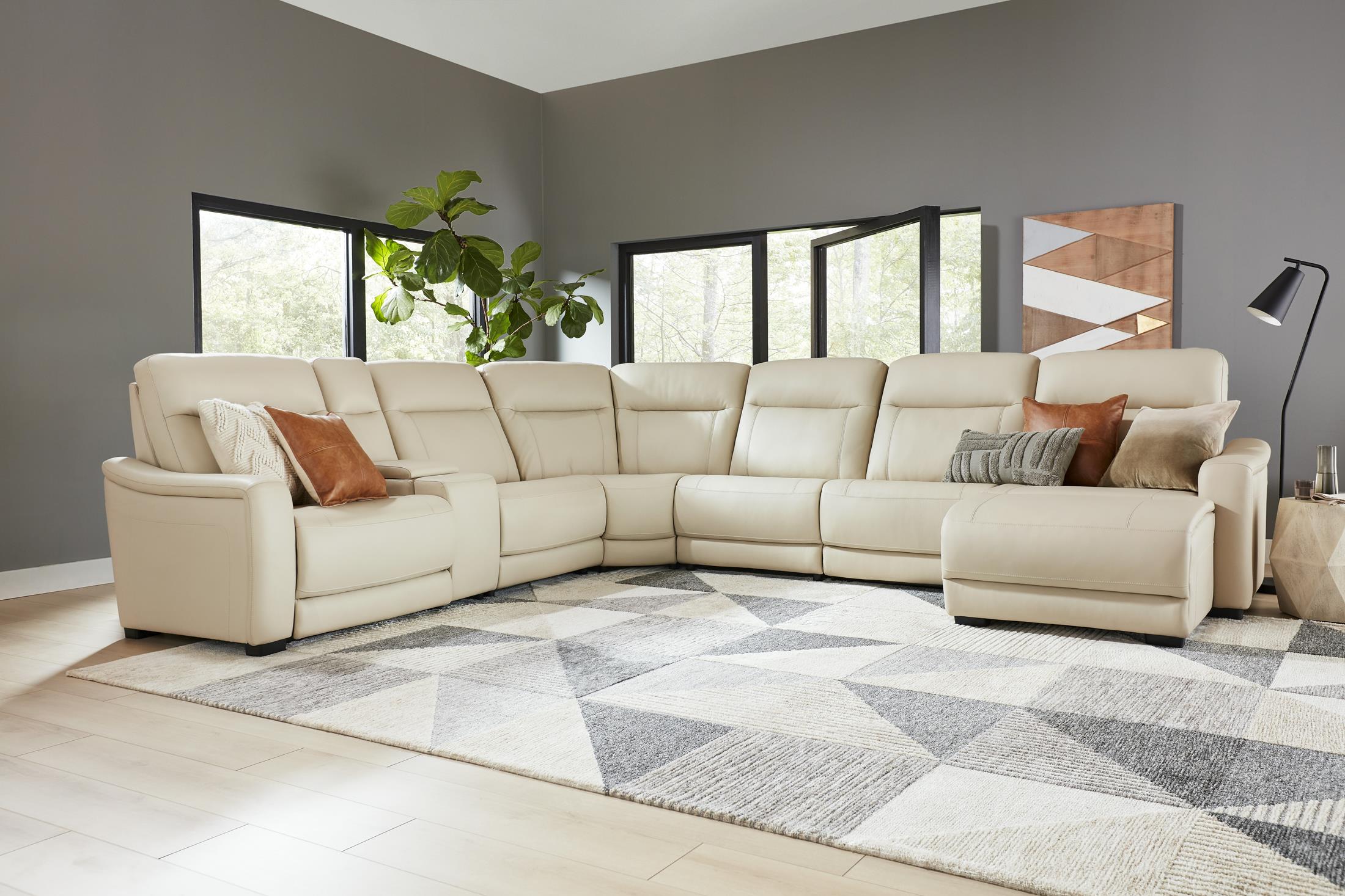 Newport 6-Piece Almond Leather Power Reclining Sectional with Chaise
