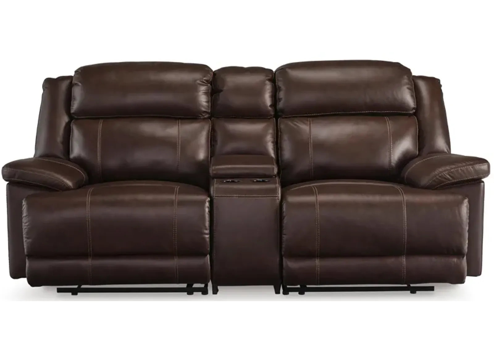 VonKurt Leather Power Reclining Console Loveseat