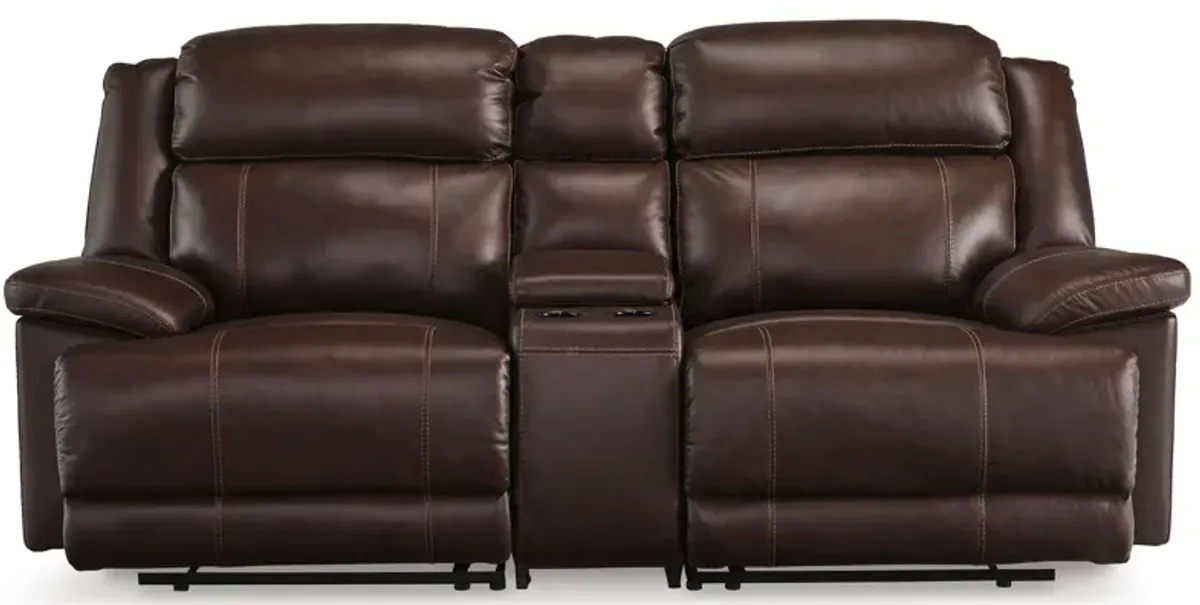 VonKurt Leather Power Reclining Console Loveseat