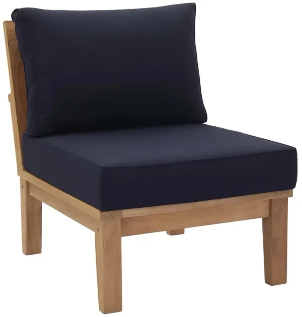Marina Armless Outdoor Patio Teak Sofa by Modway Natural Navy