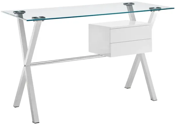 Stasis Glass Top Office Desk by Modway White