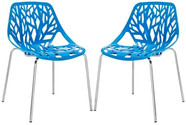 Stencil Plastic Dining Side Chair Set of 2 by Modway Blue