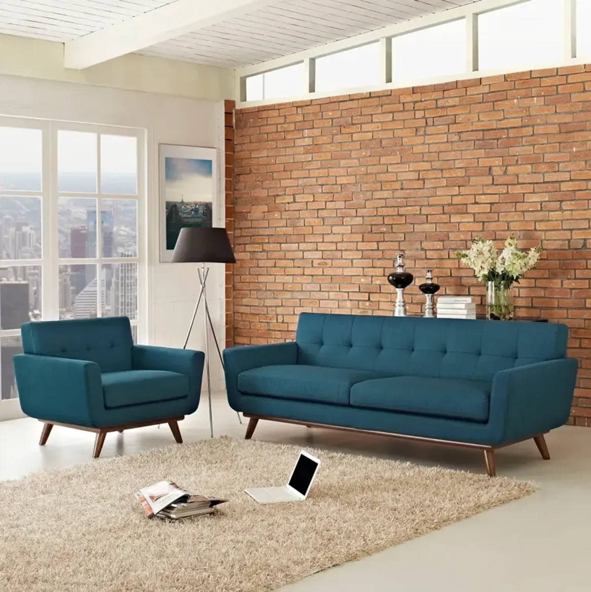 Engage Armchair and Sofa Set of 2 by Modway Azure