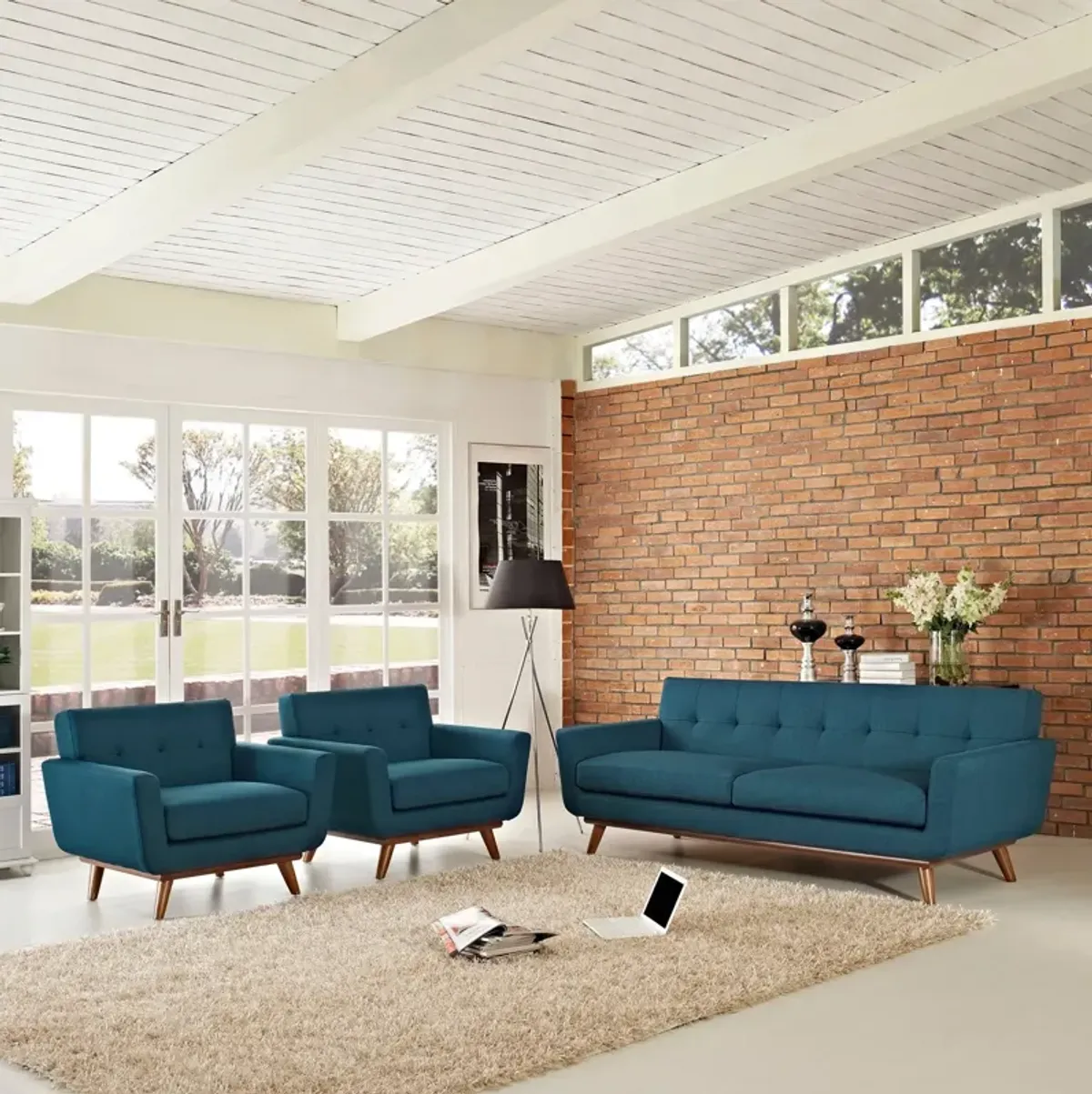 Engage Armchairs and Sofa Set of 3 by Modway Azure