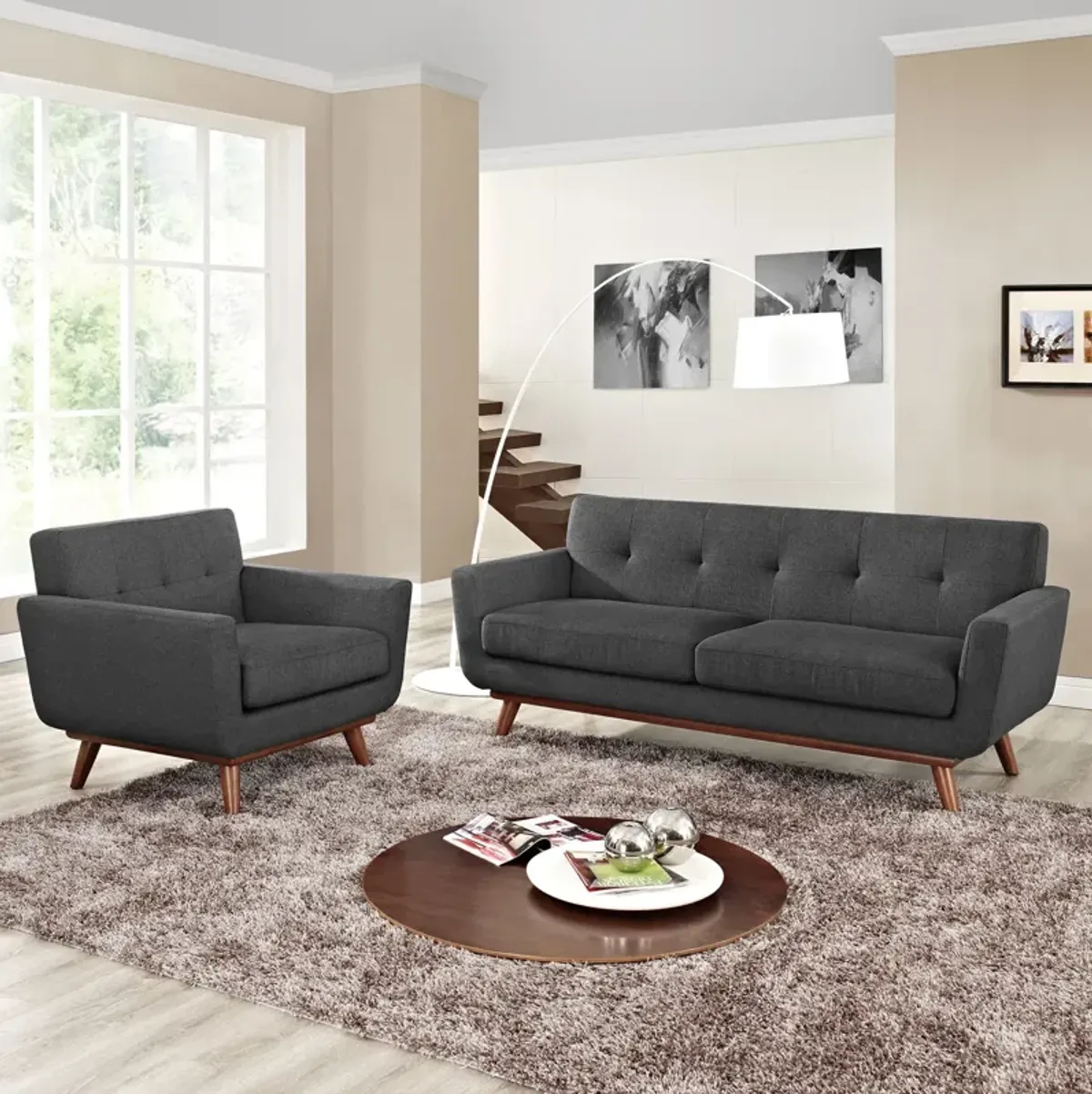 Engage Armchair and Loveseat Set of 2 by Modway Gray
