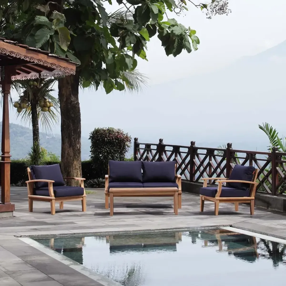 Marina 4 Piece Outdoor Patio Teak Set by Modway Natural Gray