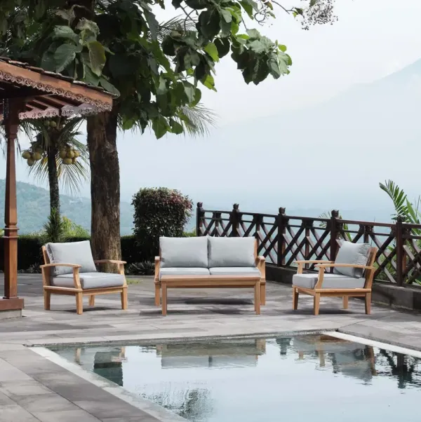 Marina 4 Piece Outdoor Patio Teak Set by Modway Natural White