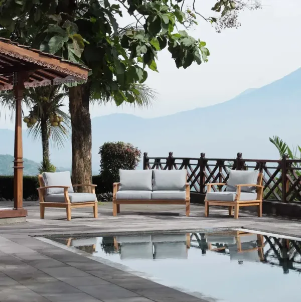 Marina 3 Piece Outdoor Patio Teak Set by Modway Natural White