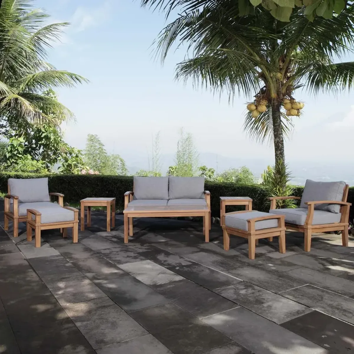 Marina 8 Piece Outdoor Patio Teak Set by Modway Natural Navy