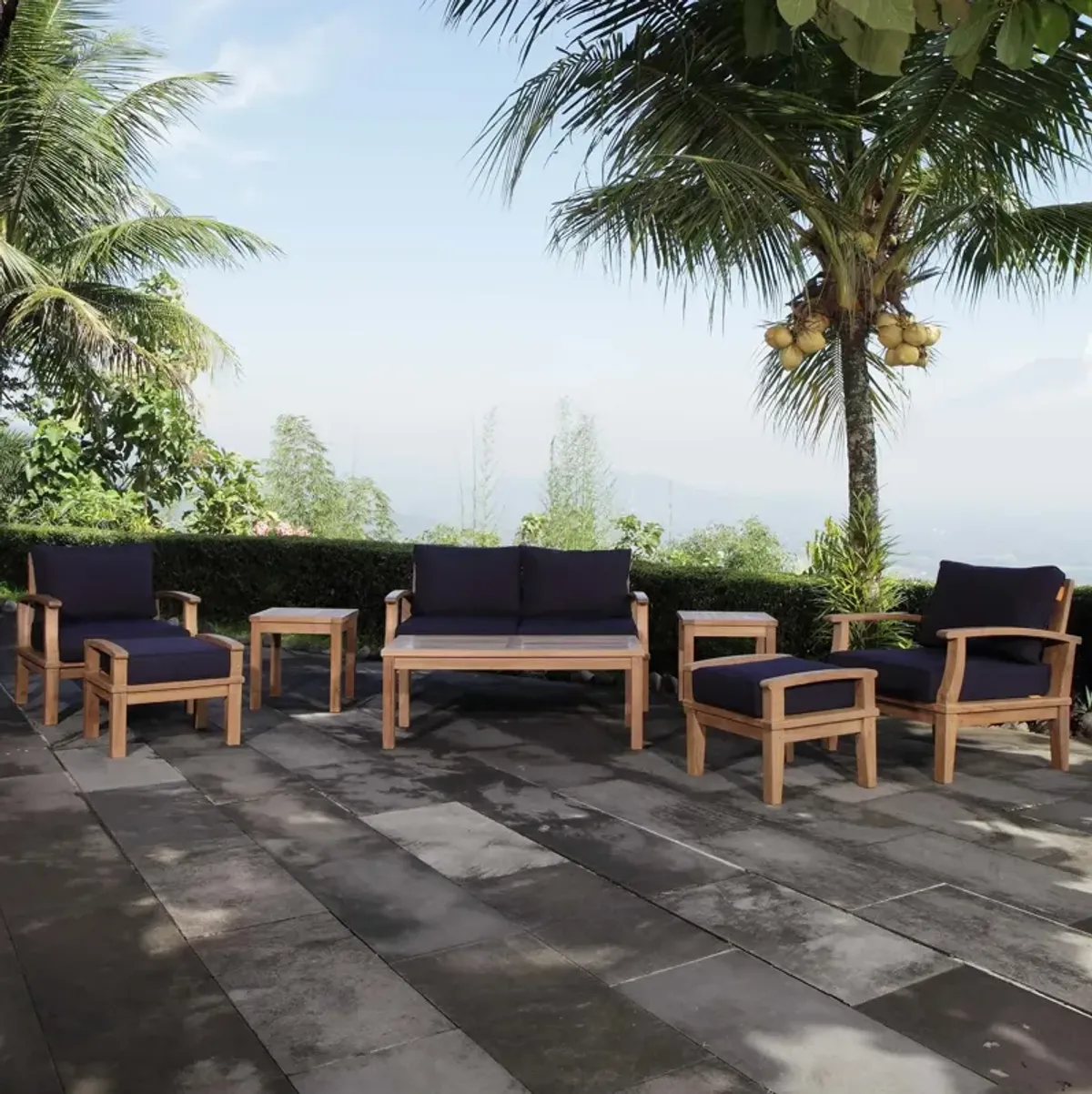 Marina 8 Piece Outdoor Patio Teak Set by Modway Natural Navy