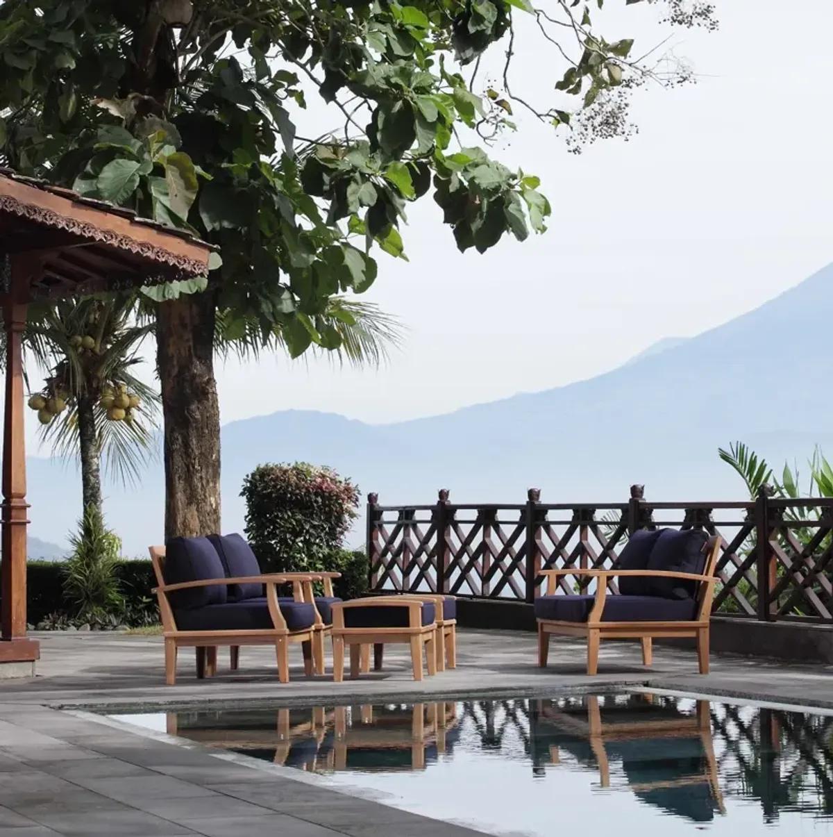 Marina 5 Piece Outdoor Patio Teak Set by Modway Natural Navy