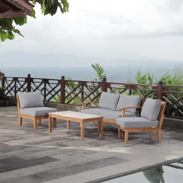 Marina 5 Piece Outdoor Patio Teak Set by Modway Natural Gray