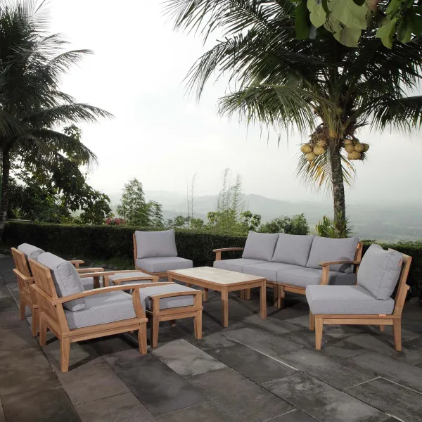 Marina 10 Piece Outdoor Patio Teak Set by Modway Natural Navy