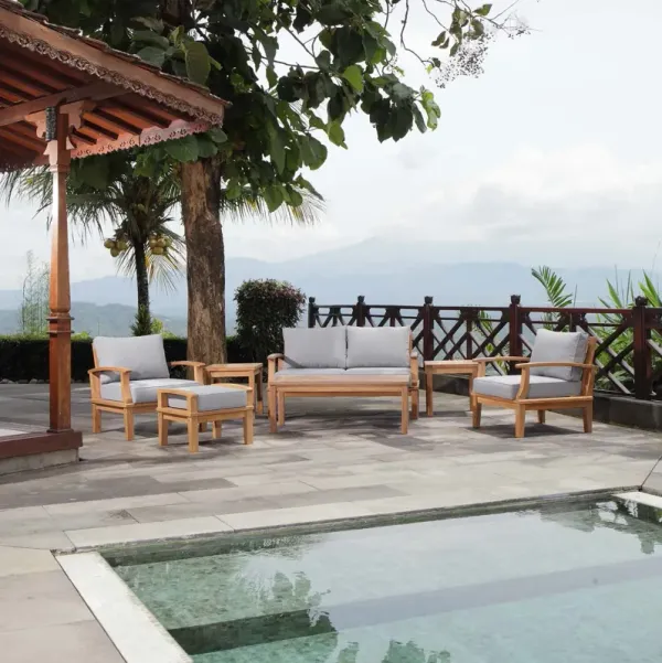 Marina 7 Piece Outdoor Patio Teak Set by Modway Natural Navy