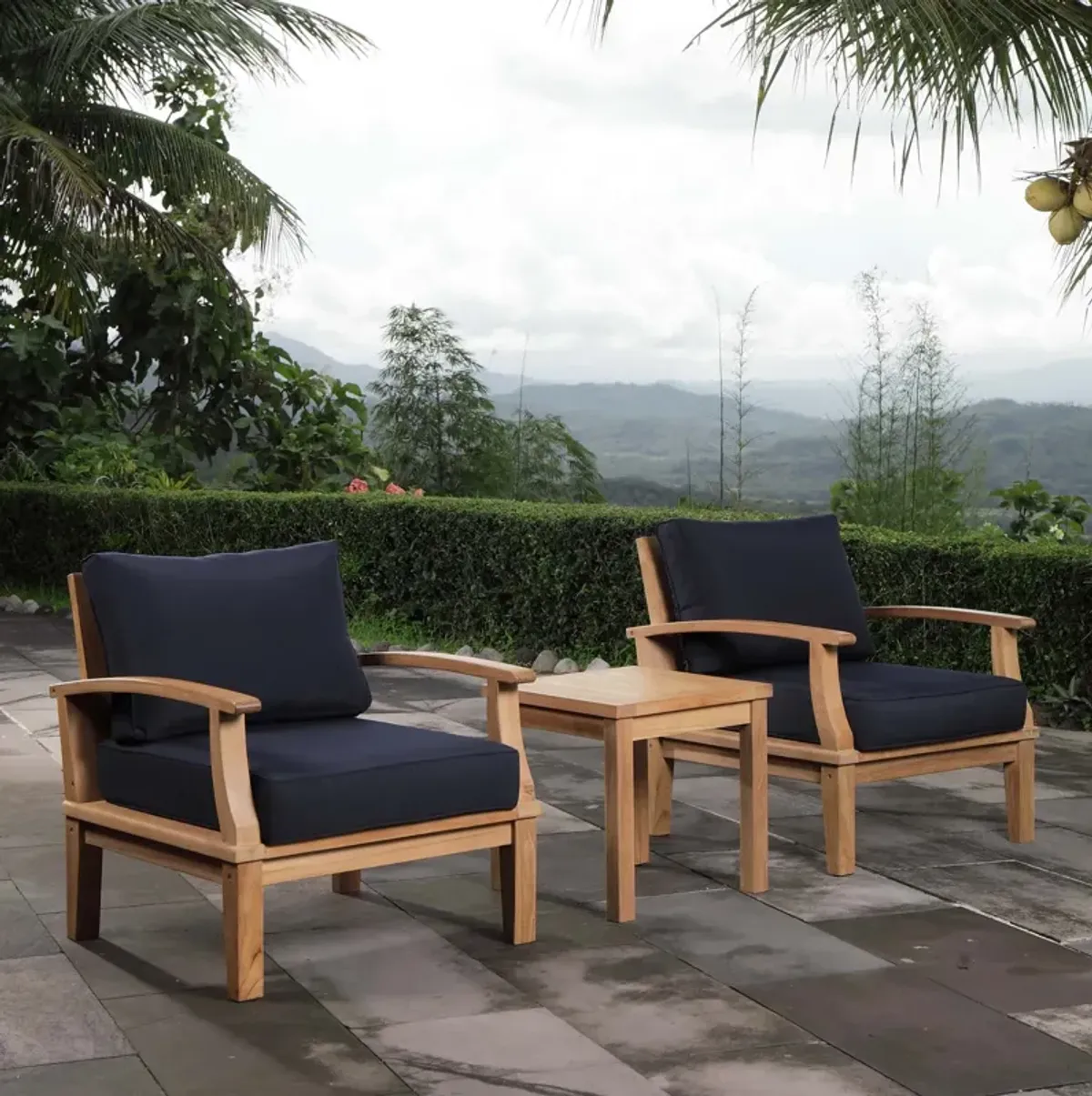 Marina 3 Piece Outdoor Patio Teak Set by Modway Natural Gray