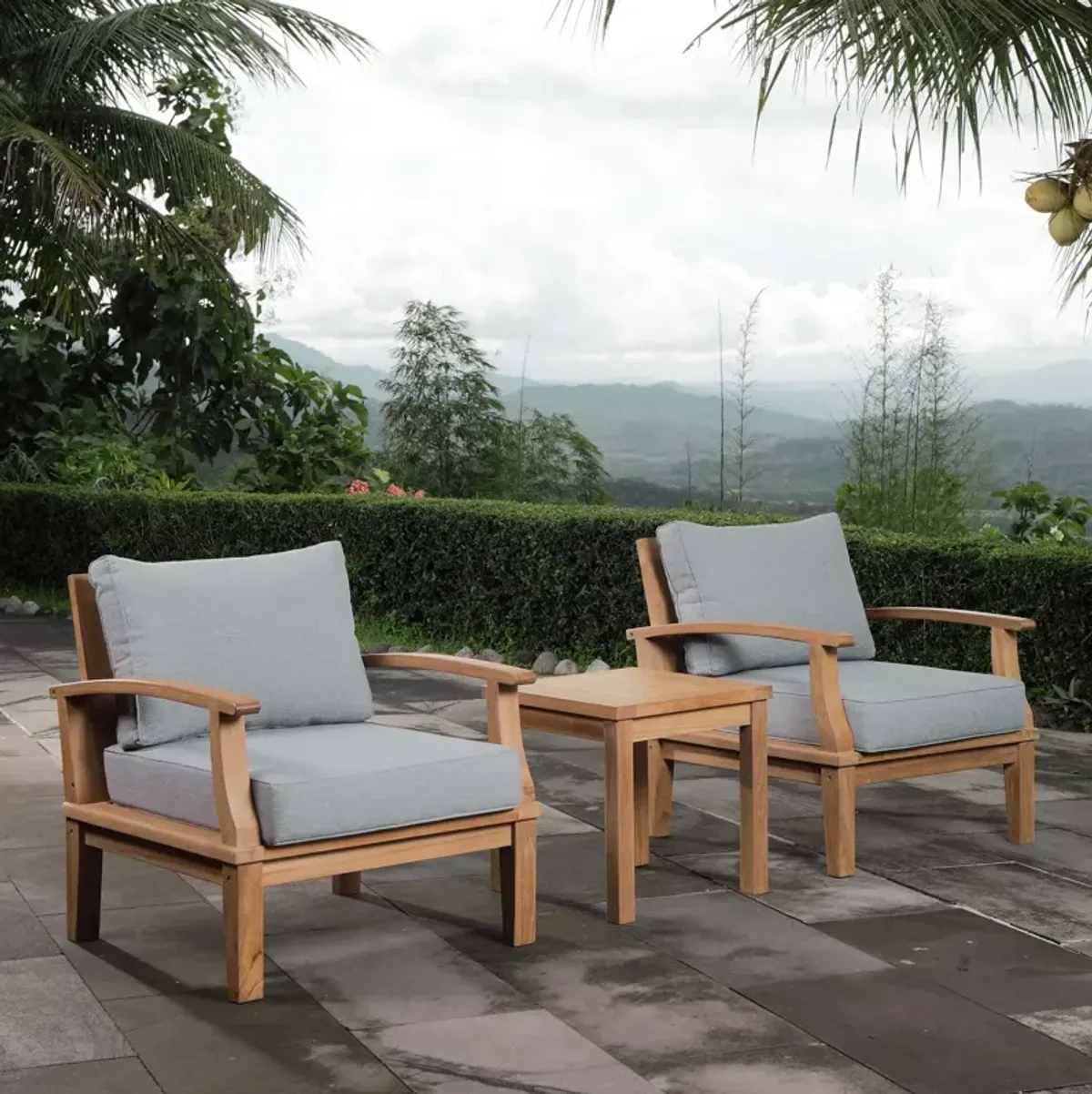 Marina 3 Piece Outdoor Patio Teak Set by Modway Natural Gray