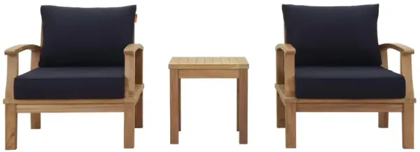 Marina 3 Piece Outdoor Patio Teak Set by Modway Natural Navy