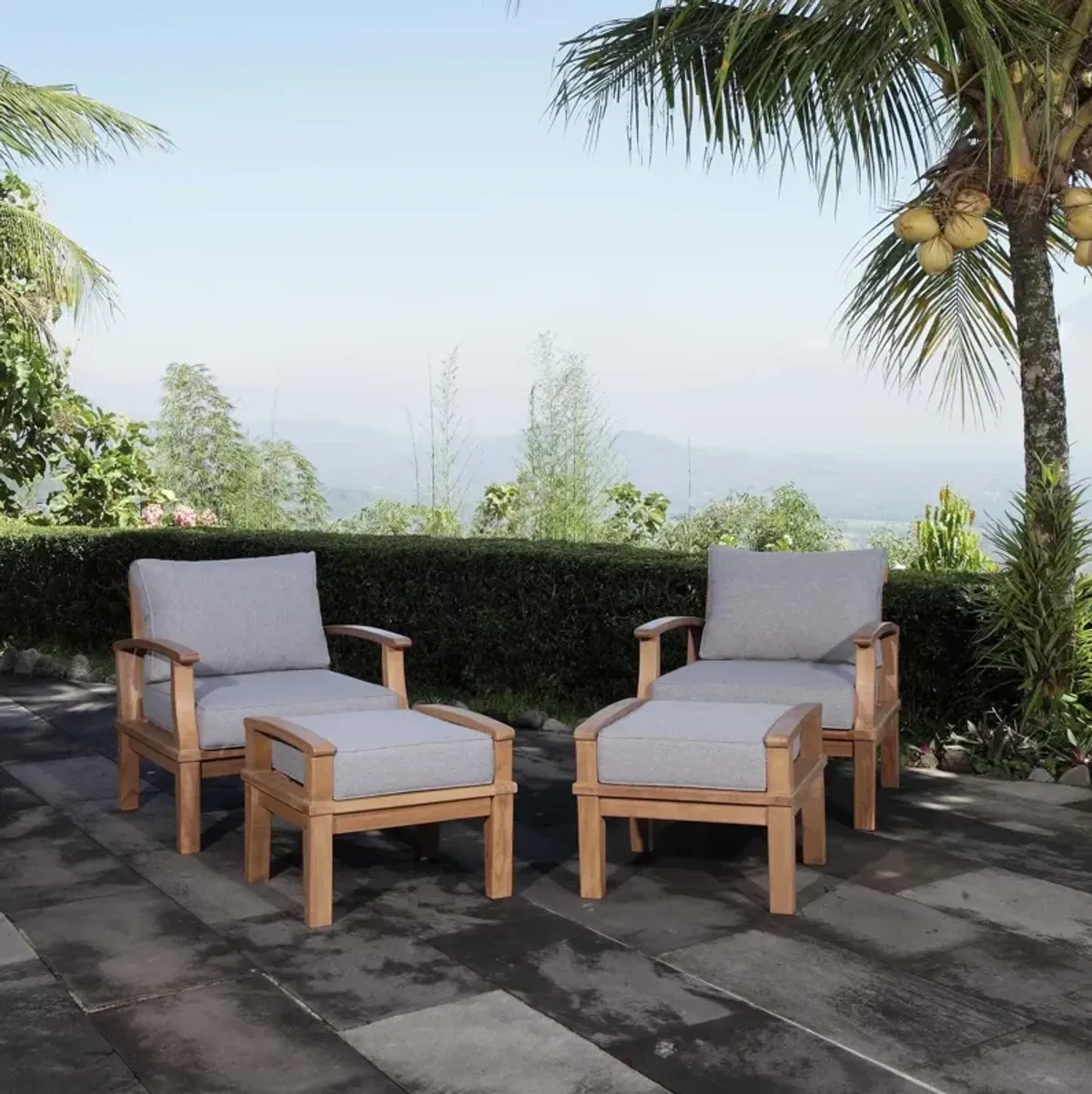 Marina 4 Piece Outdoor Patio Teak Set by Modway Natural White