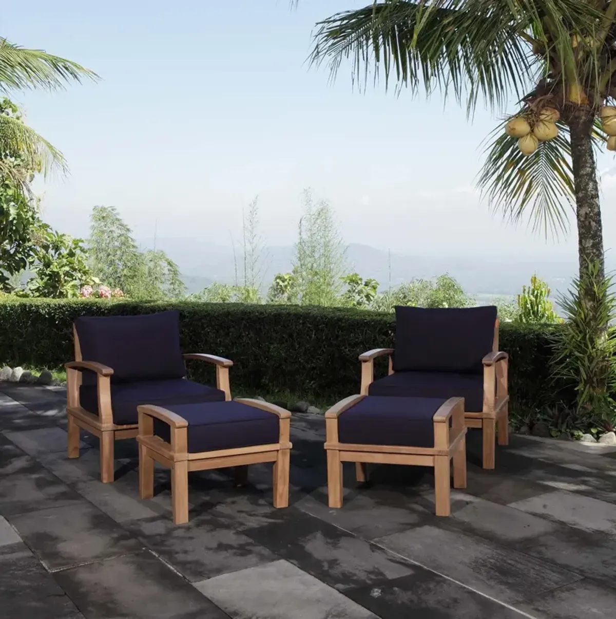 Marina 4 Piece Outdoor Patio Teak Set by Modway Natural White