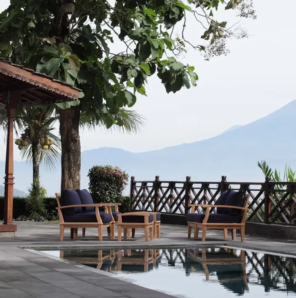 Marina 6 Piece Outdoor Patio Teak Set by Modway Natural Navy