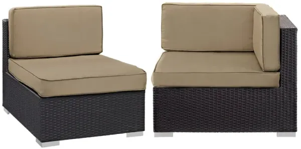 Gather Corner and Middle Outdoor Patio Sectional Set by Modway Espresso Mocha