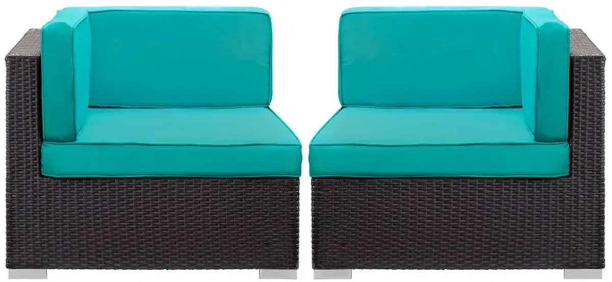 Gather Outdoor Patio Corner Sectional Set of 2 by Modway Espresso Turquoise