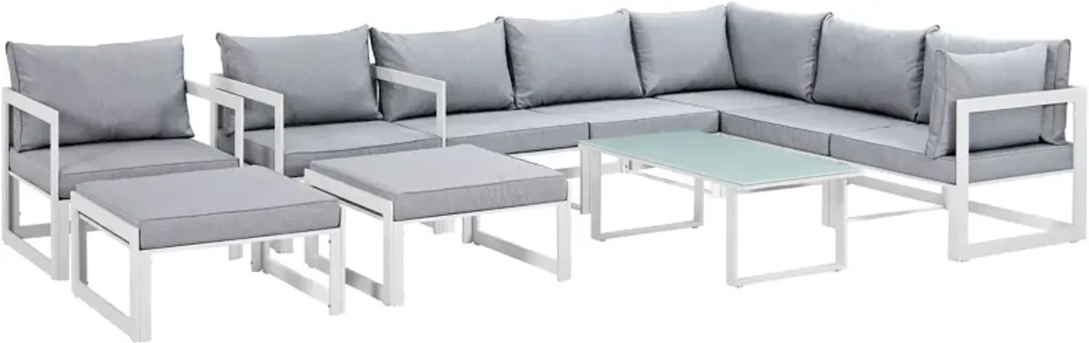 Fortuna 10 Piece Outdoor Patio Sectional Sofa Set by Modway White Gray