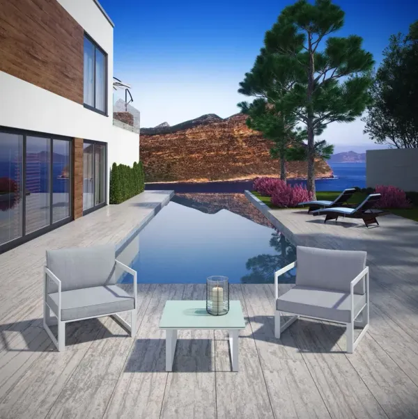 Fortuna 3 Piece Outdoor Patio Sectional Sofa Set by Modway White Gray