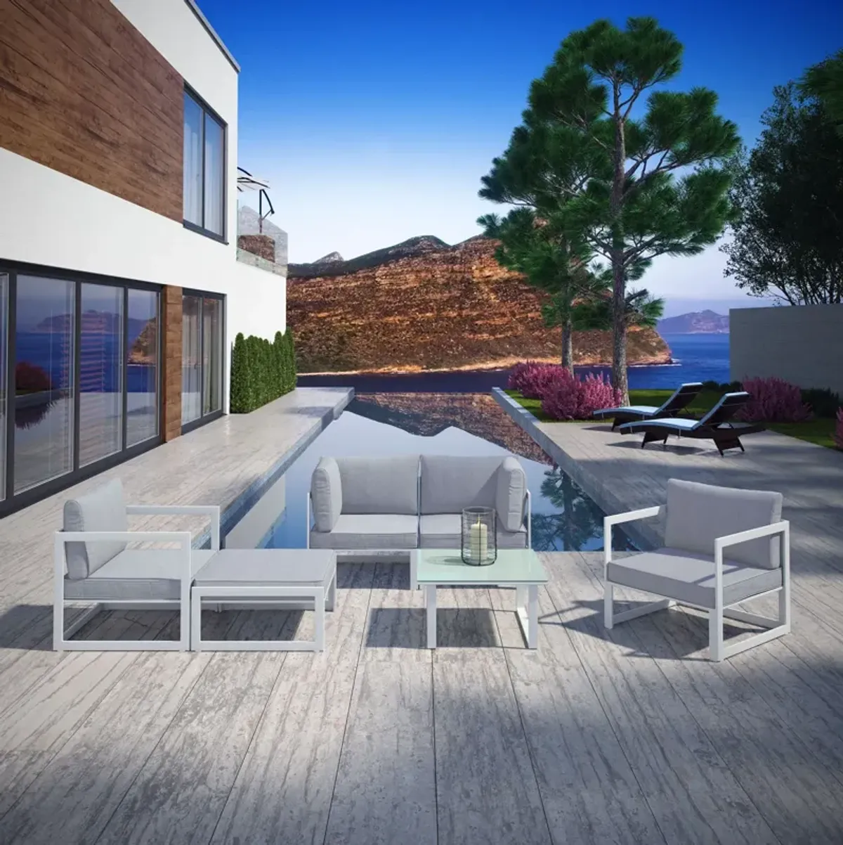 Fortuna 6 Piece Outdoor Patio Sectional Sofa Set by Modway