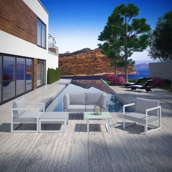 Fortuna 6 Piece Outdoor Patio Sectional Sofa Set by Modway White Gray