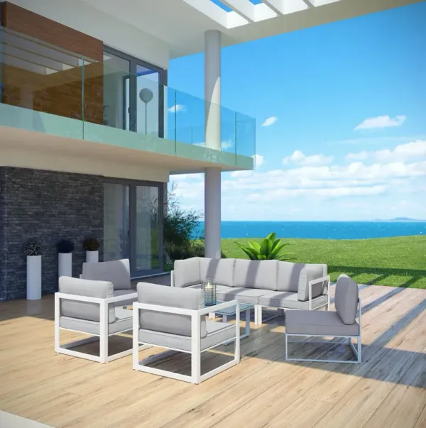 Fortuna 8 Piece Outdoor Patio Sectional Sofa Set by Modway White Gray