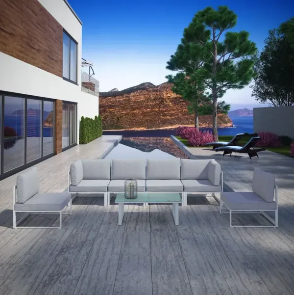 Fortuna 7 Piece Outdoor Patio Sectional Sofa Set by Modway White Gray