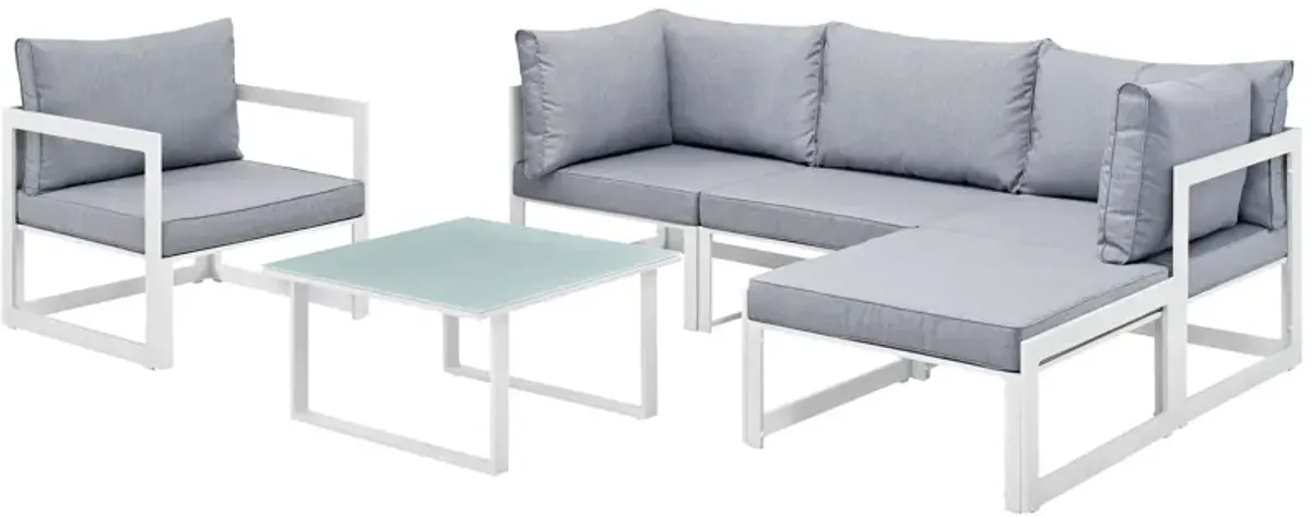 Fortuna 6 Piece Outdoor Patio Sectional Sofa Set by Modway White Gray