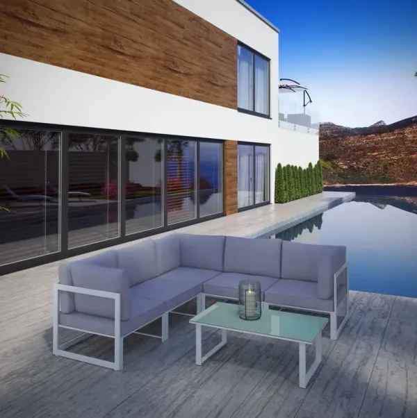 Fortuna 6 Piece Outdoor Patio Sectional Sofa Set by Modway White Gray