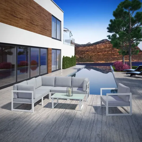 Fortuna 7 Piece Outdoor Patio Sectional Sofa Set by Modway White Gray