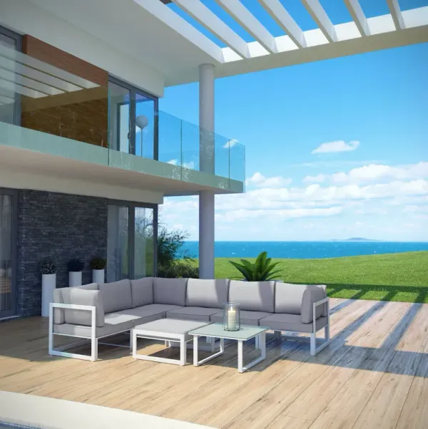 Fortuna 8 Piece Outdoor Patio Sectional Sofa Set by Modway White Gray