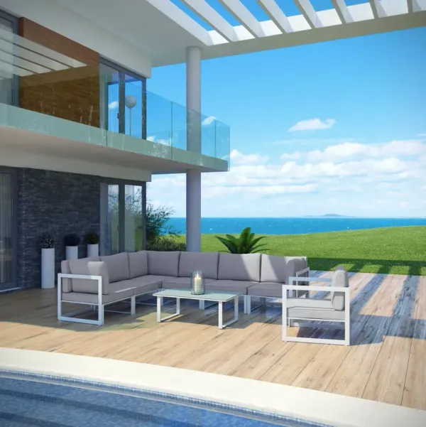 Fortuna 8 Piece Outdoor Patio Sectional Sofa Set by Modway White Gray