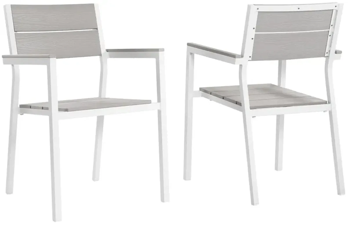 Maine Dining Armchair Outdoor Patio Set of 2 by Modway White Light Gray