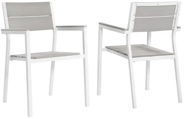 Maine Dining Armchair Outdoor Patio Set of 2 by Modway White Light Gray