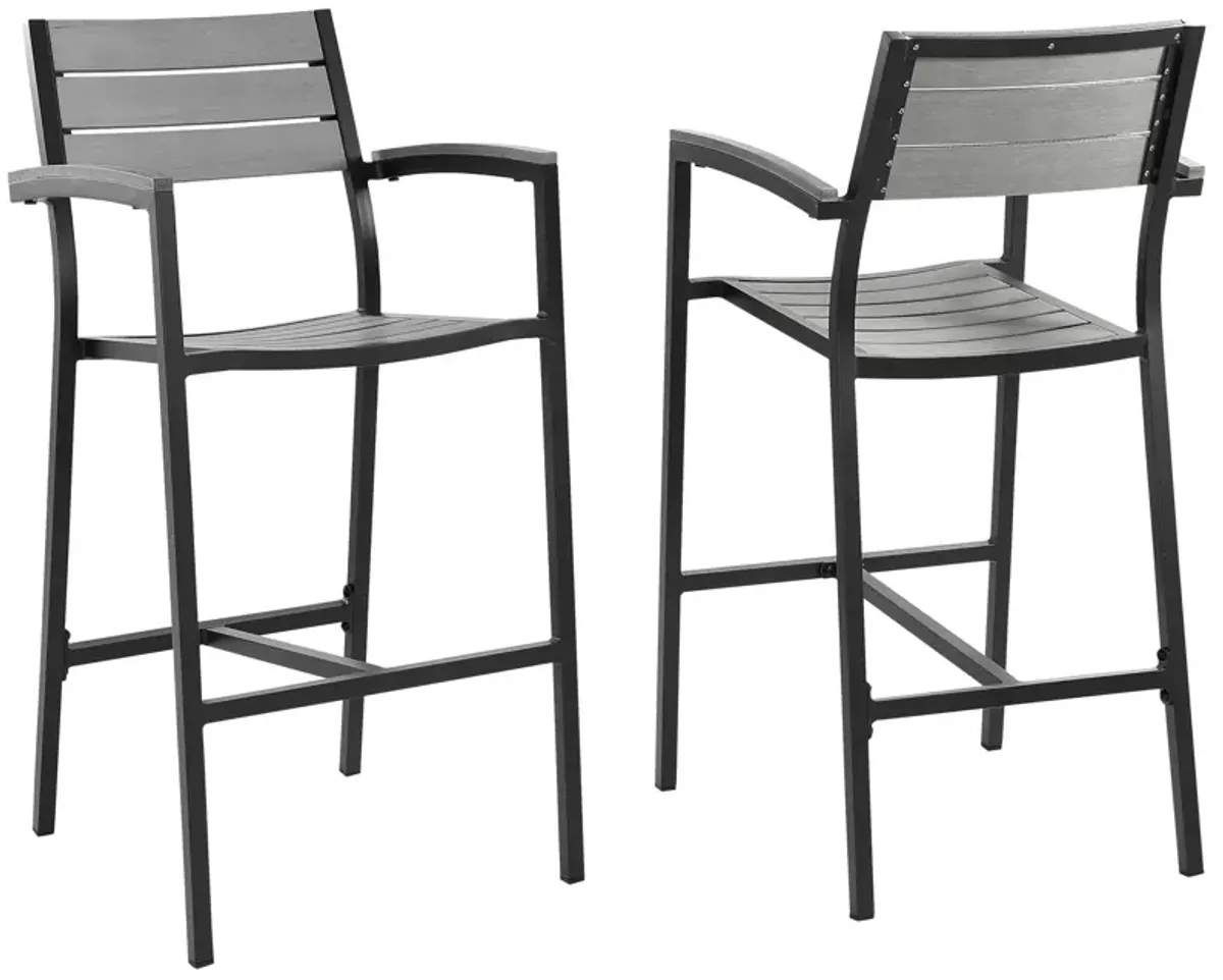 Maine Bar Stool Outdoor Patio Set of 2 by Modway White Light Gray
