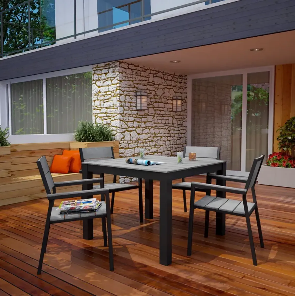 Maine 5 Piece Outdoor Patio Dining Set by Modway Brown Gray